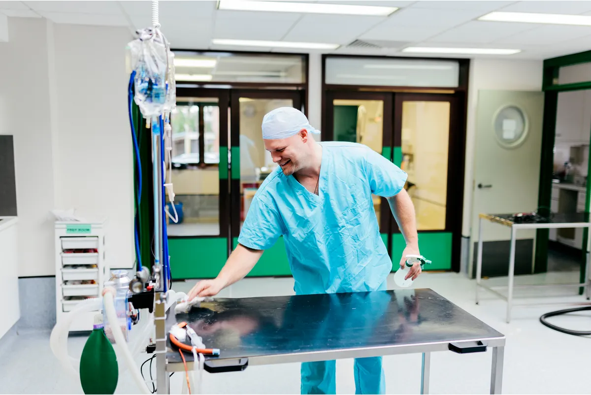 Vet clinic disinfection using Safe4 veterinary disinfectant